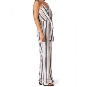 LOFT Navy and White Striped V-Neck Blouse